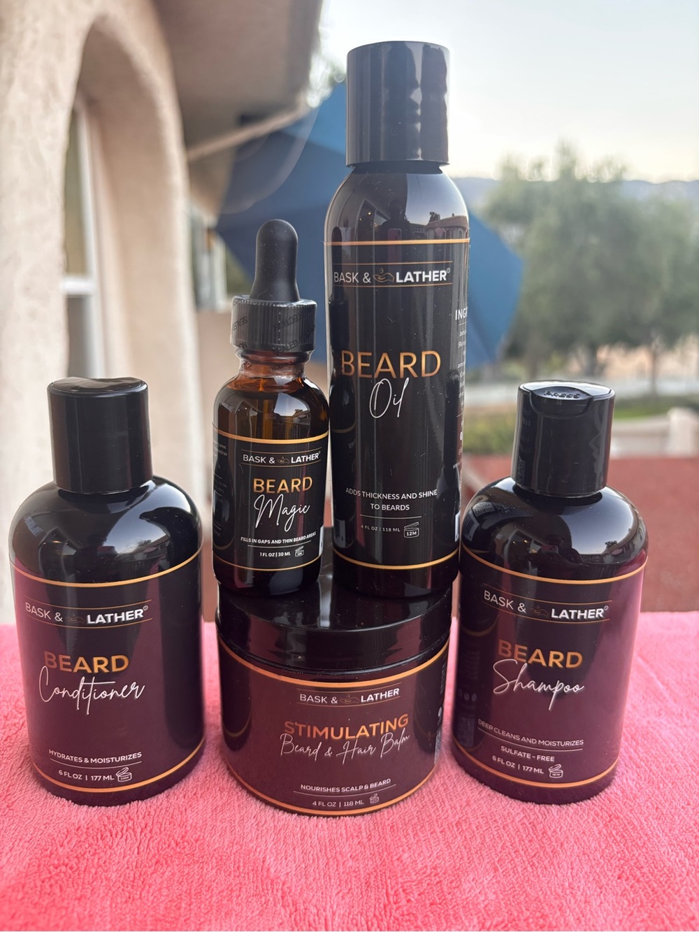 Bask & Lather 5-Pc Beard Care Set Shampoo Conditioner Oil Balm Magic